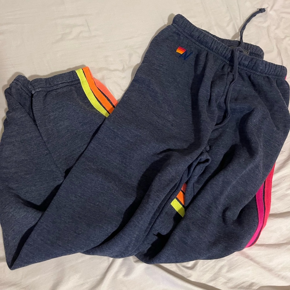 AVIATOR NATION  Navy blue Neon stripe sweatpants size woman’s xs NWOT